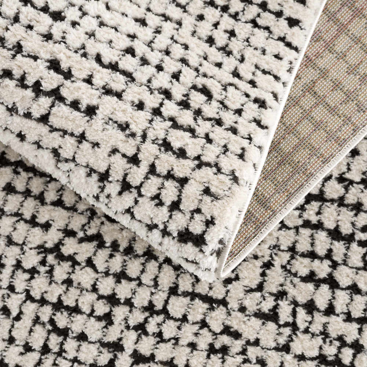 Cream & Black Grid Plush Rug - The Rug Decor