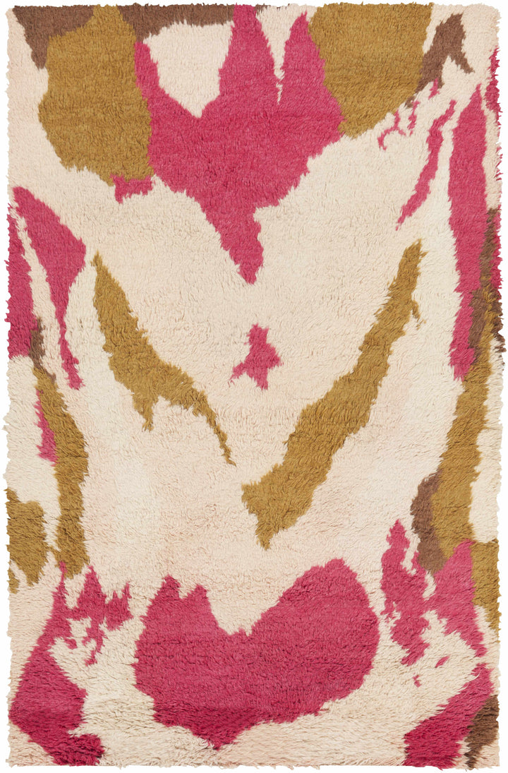 Crenshaw Modern Abstract Ivory And Pink Hand Woven Wool Area Rug