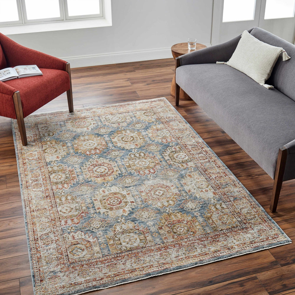 Crescentia Traditional Style Blue & Rust Area Rug - The Rug Decor