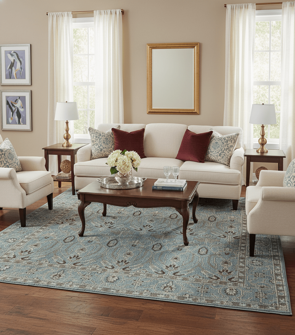 Crown Custom Made Traditional Design Blue Hand Knotted Wool Rug - The Rug Decor