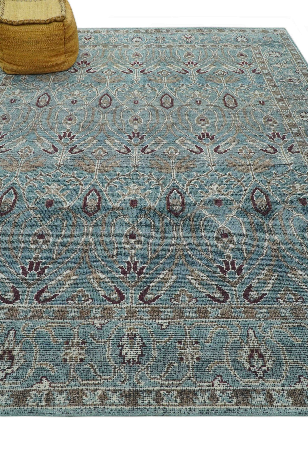 Crown Custom Made Traditional Design Blue Hand Knotted Wool Rug - The Rug Decor