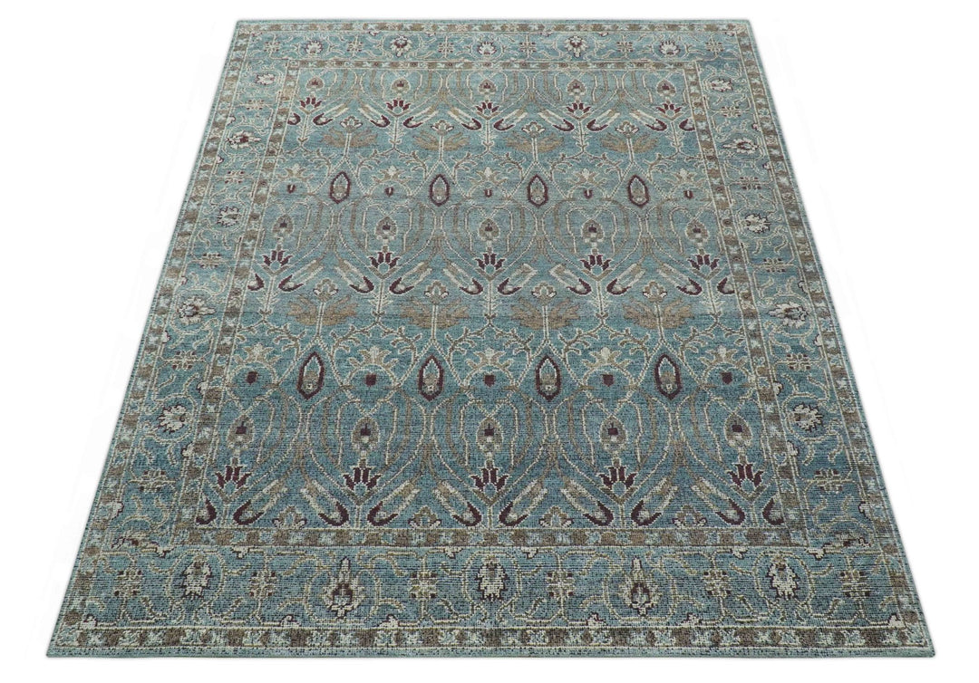 Crown Custom Made Traditional Design Blue Hand Knotted Wool Rug - The Rug Decor