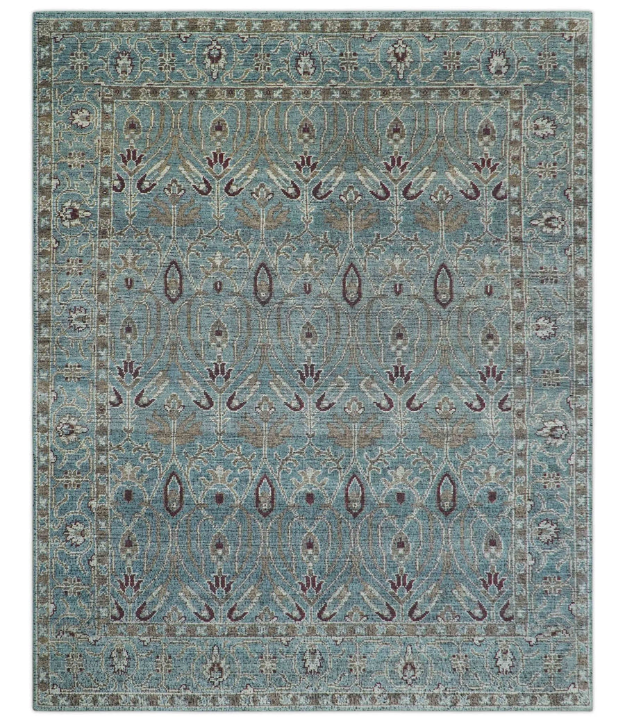 Crown Custom Made Traditional Design Blue Hand Knotted Wool Rug - The Rug Decor
