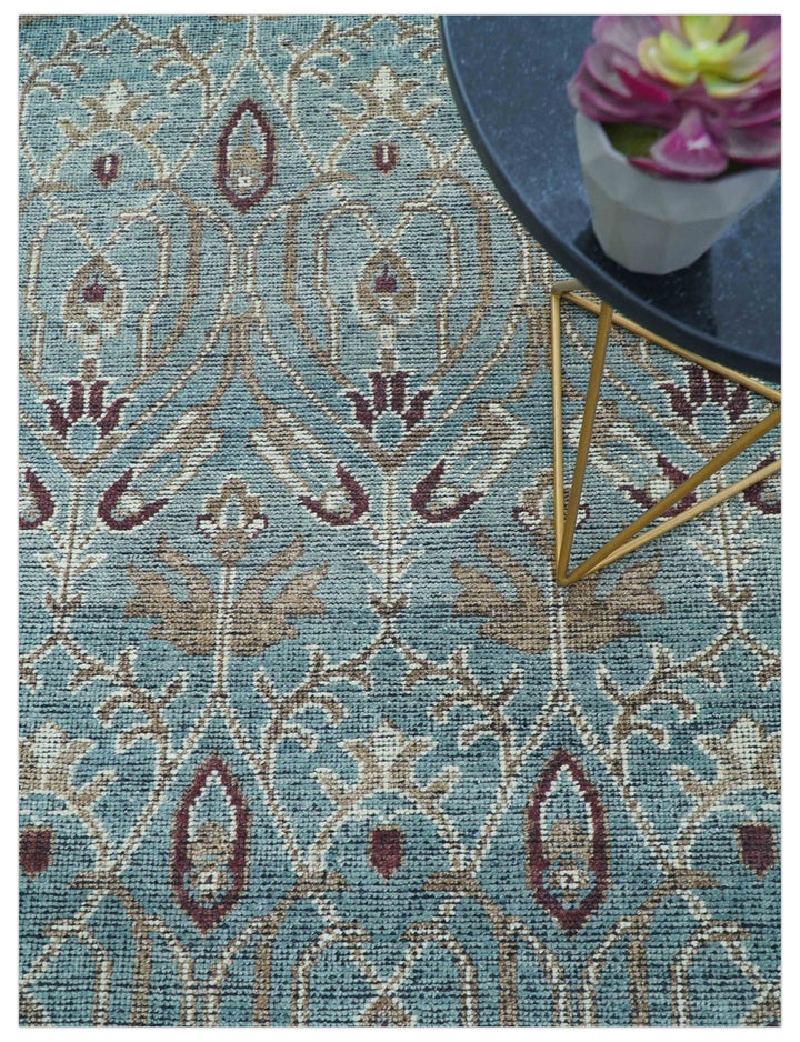 Crown Custom Made Traditional Design Blue Hand Knotted Wool Rug - The Rug Decor