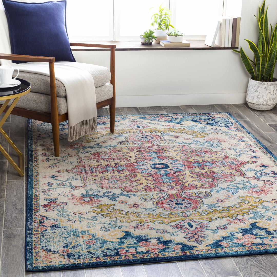 Corrimal Traditional Style Ivory And Blue Area Rug