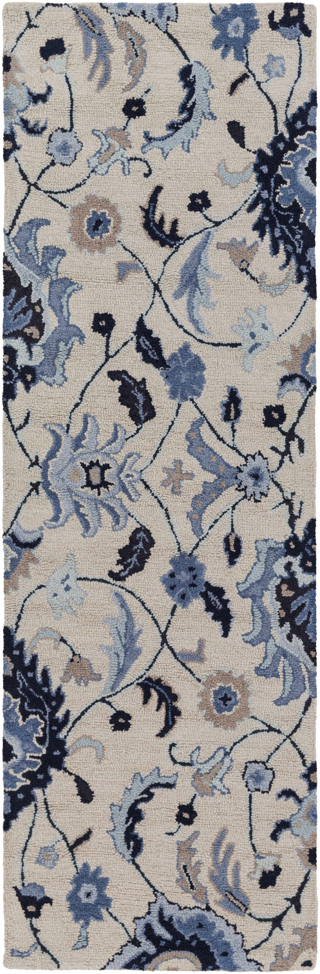 Cassadaga Traditional Floral Beige And Blue Hand Tufted Wool Area Rug
