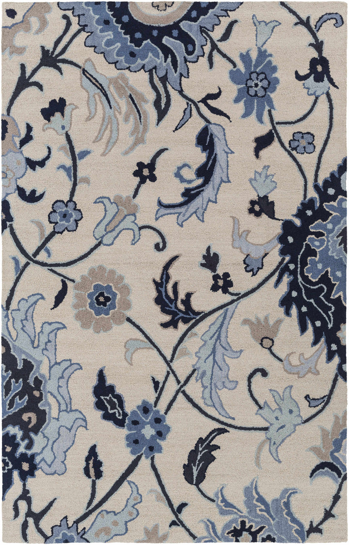 Cassadaga Traditional Floral Beige And Blue Hand Tufted Wool Area Rug