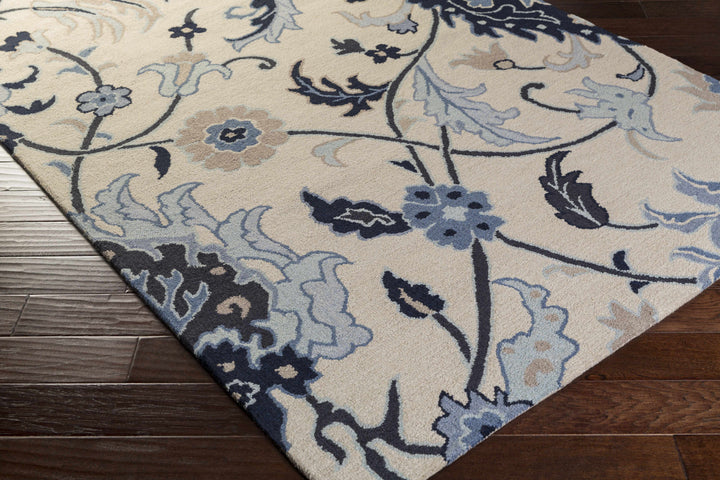 Cassadaga Traditional Floral Beige And Blue Hand Tufted Wool Area Rug