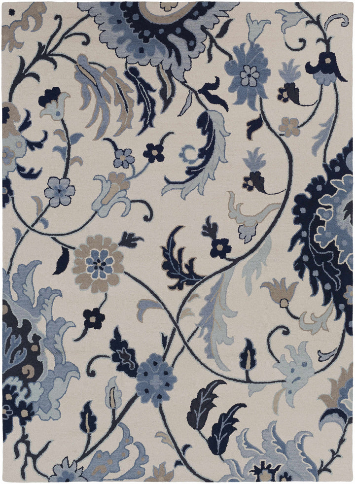 Cassadaga Traditional Floral Beige And Blue Hand Tufted Wool Area Rug