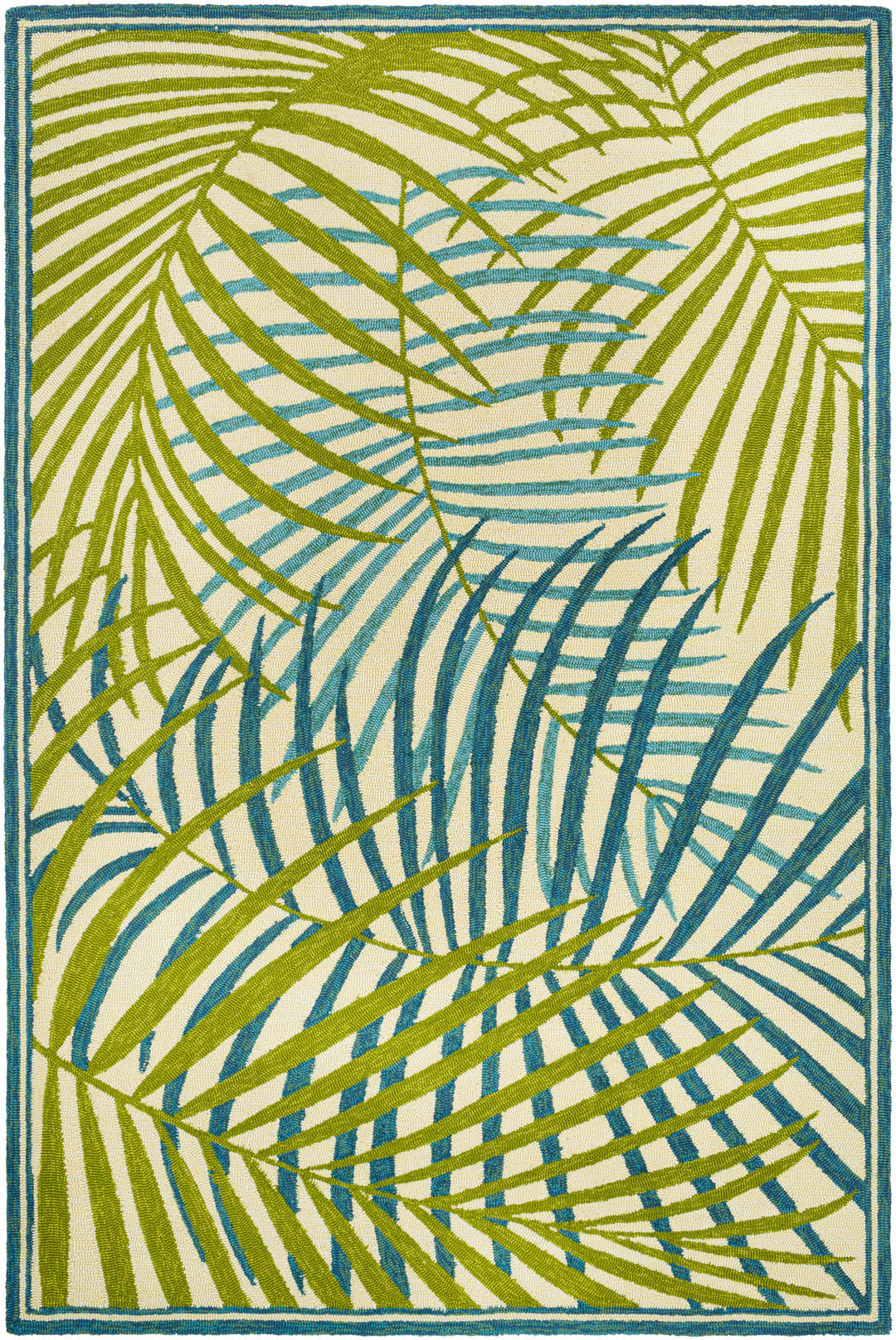 Castlerock Modern Leaf Pattern Blue And Green Hand Tufted Outdoor Area Rug