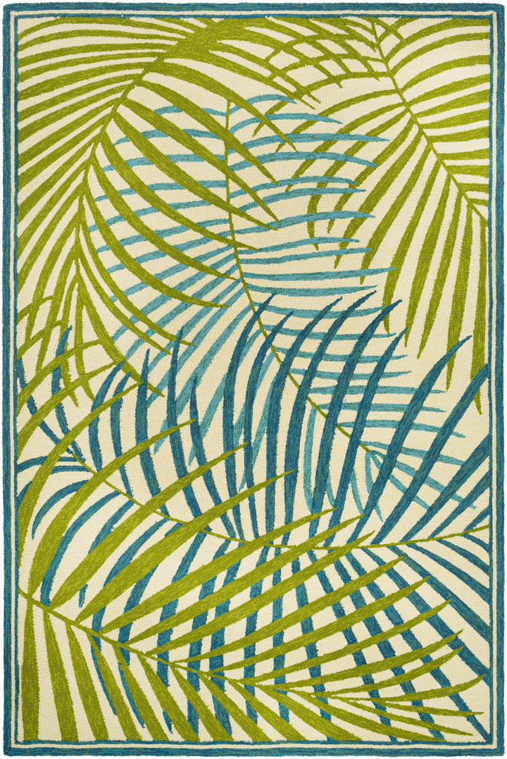 Castlerock Modern Leaf Pattern Blue And Green Hand Tufted Outdoor Area Rug