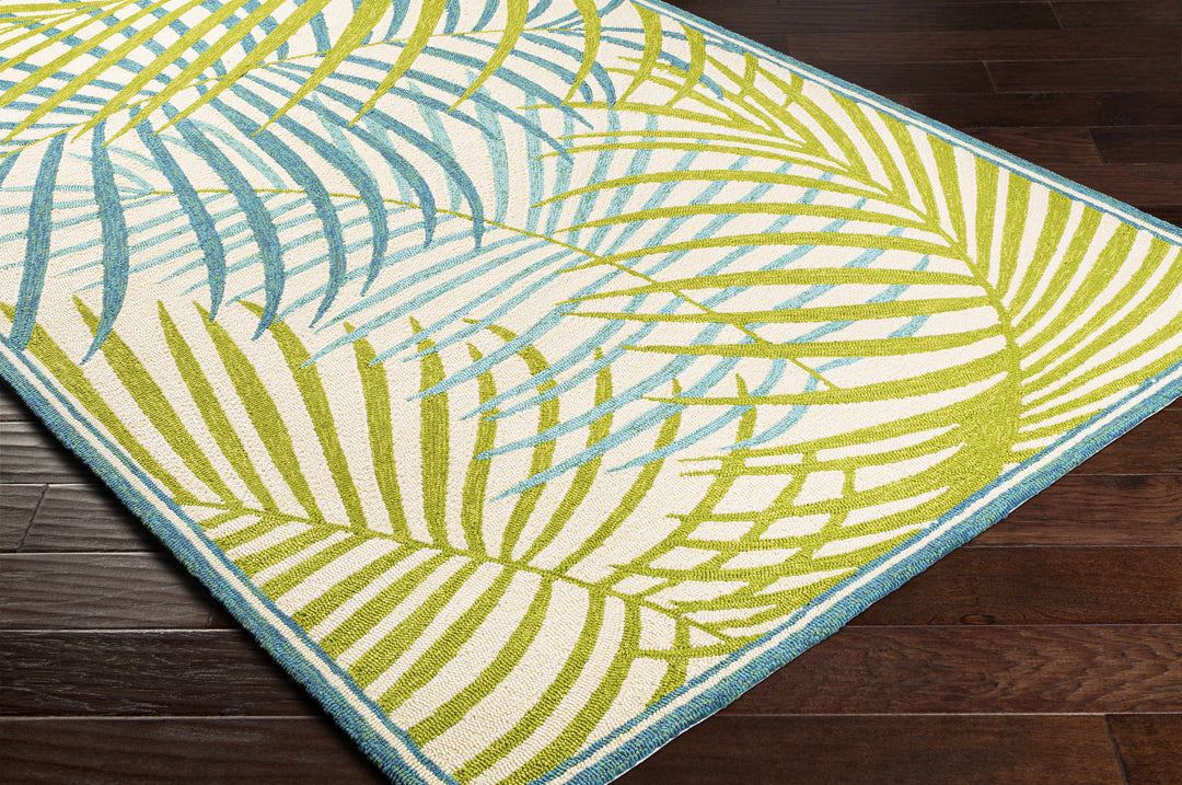 Castlerock Modern Leaf Pattern Blue And Green Hand Tufted Outdoor Area Rug