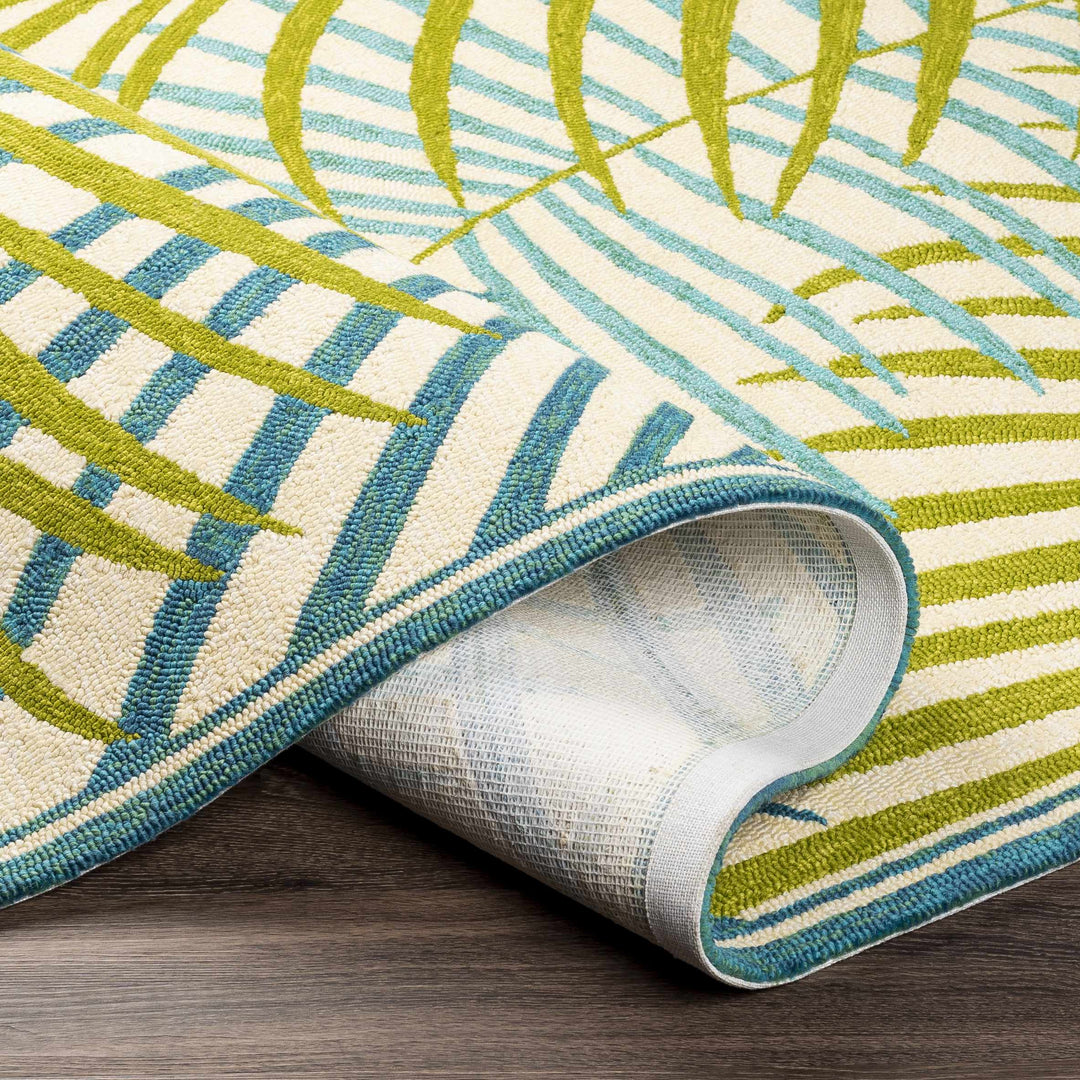 Castlerock Modern Leaf Pattern Blue And Green Hand Tufted Outdoor Area Rug