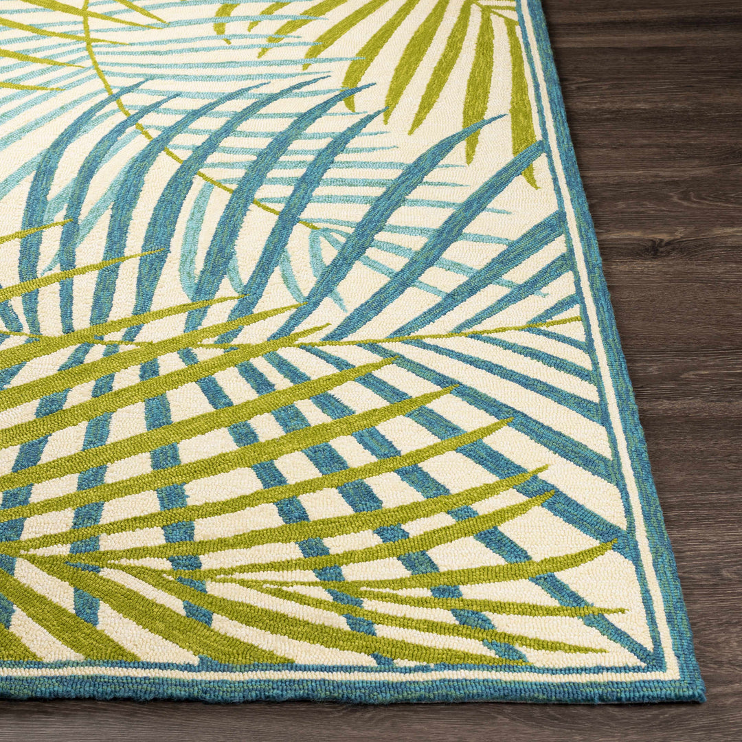 Castlerock Modern Leaf Pattern Blue And Green Hand Tufted Outdoor Area Rug
