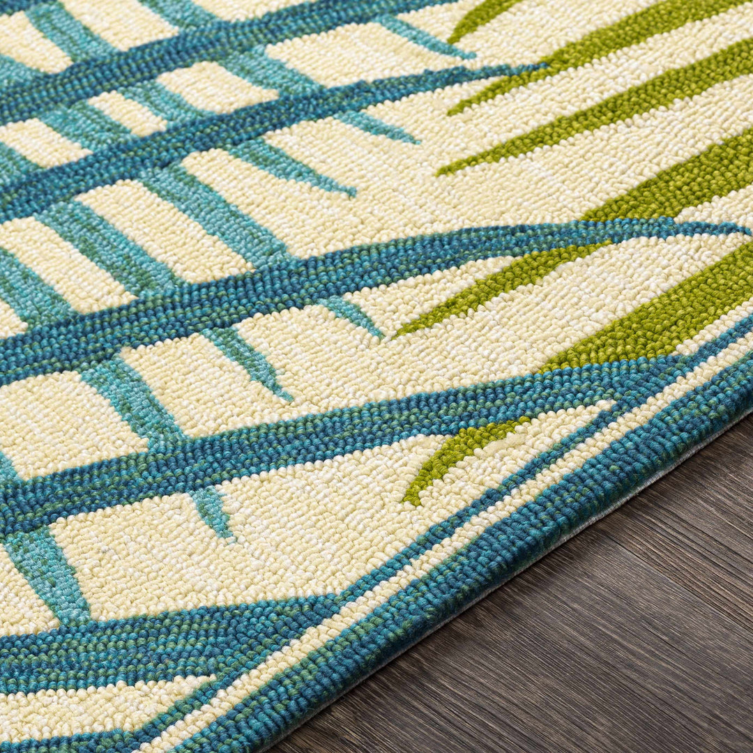 Castlerock Modern Leaf Pattern Blue And Green Hand Tufted Outdoor Area Rug
