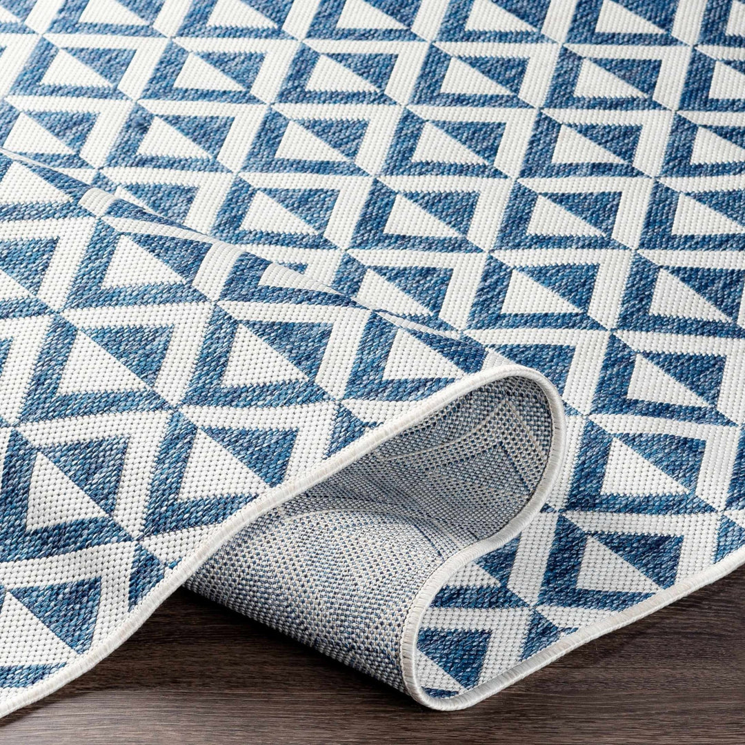 Cumby Denim Geometric Chevron Blue And White Machine Woven Outdoor Area Carpet - The Rug Decor