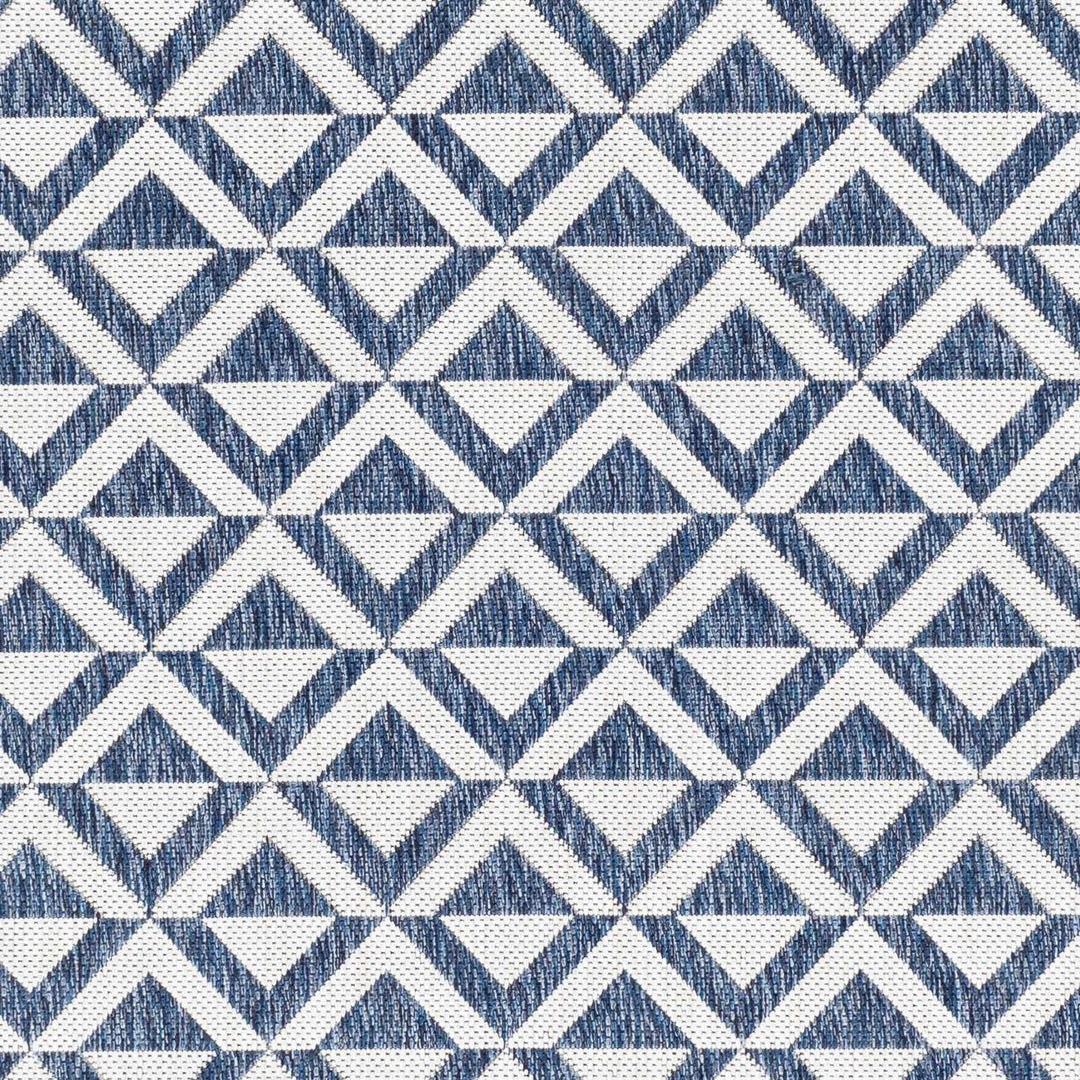 Cumby Denim Geometric Chevron Blue And White Machine Woven Outdoor Area Carpet - The Rug Decor