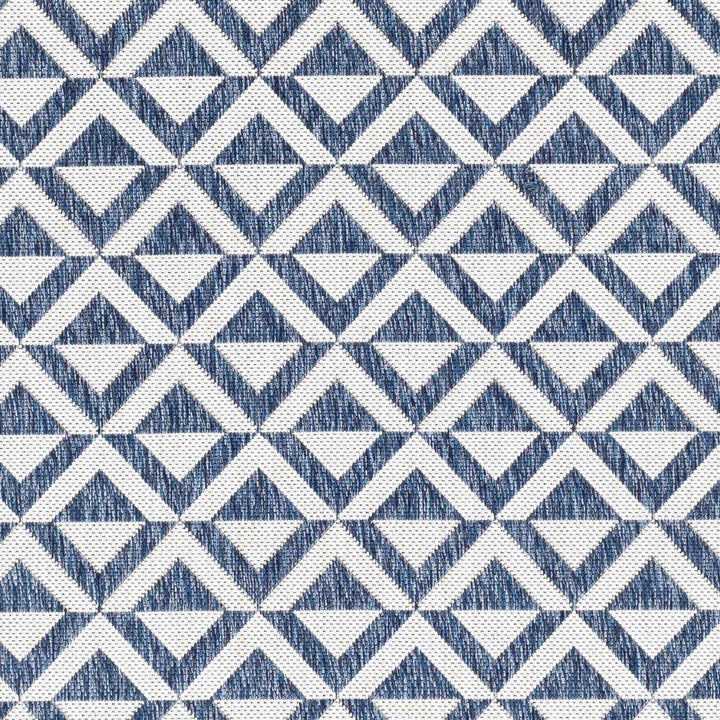 Cumby Denim Geometric Chevron Blue And White Machine Woven Outdoor Area Carpet - The Rug Decor
