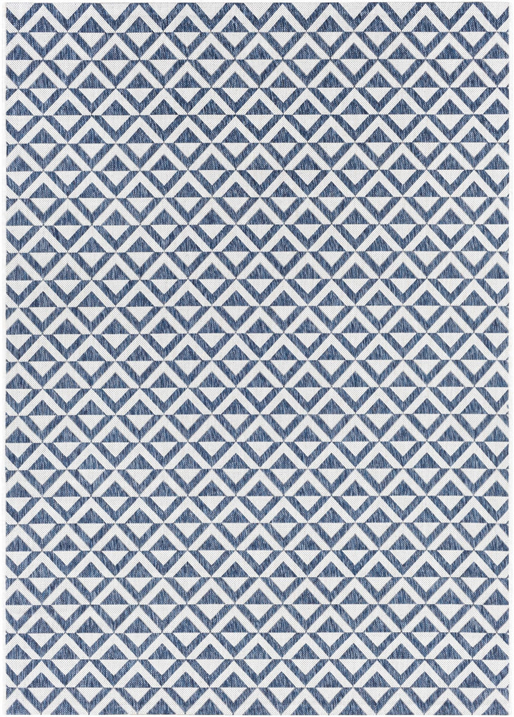 Cumby Denim Geometric Chevron Blue And White Machine Woven Outdoor Area Carpet - The Rug Decor