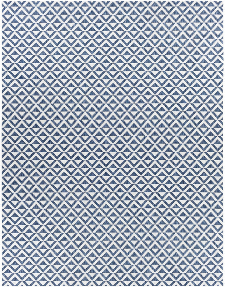Cumby Denim Geometric Chevron Blue And White Machine Woven Outdoor Area Carpet - The Rug Decor