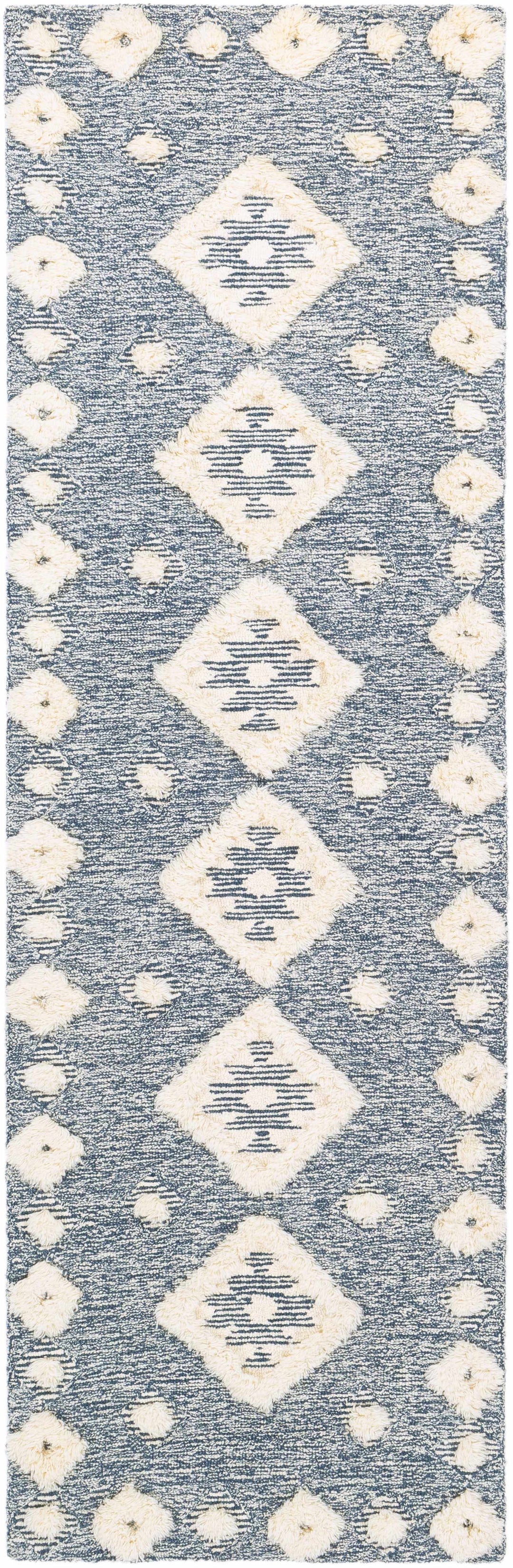 Curllsville Traditional Blue And Ivory Hand Tufted Wool Area Rug