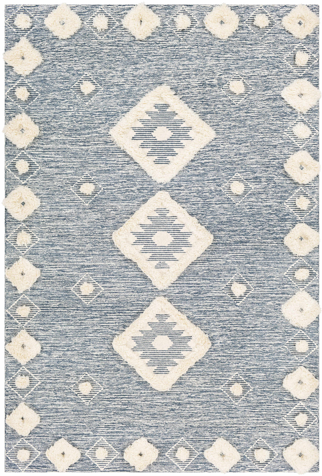 Curllsville Traditional Blue And Ivory Hand Tufted Wool Area Rug