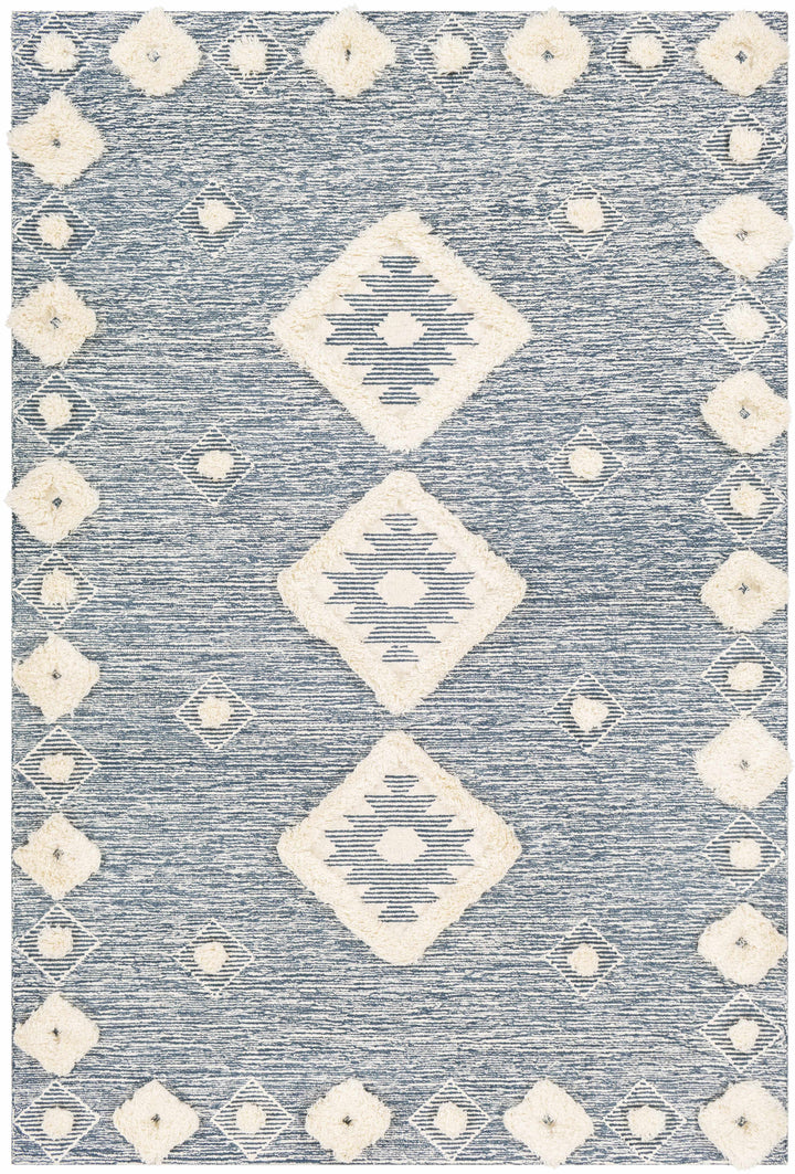 Curllsville Traditional Blue And Ivory Hand Tufted Wool Area Rug