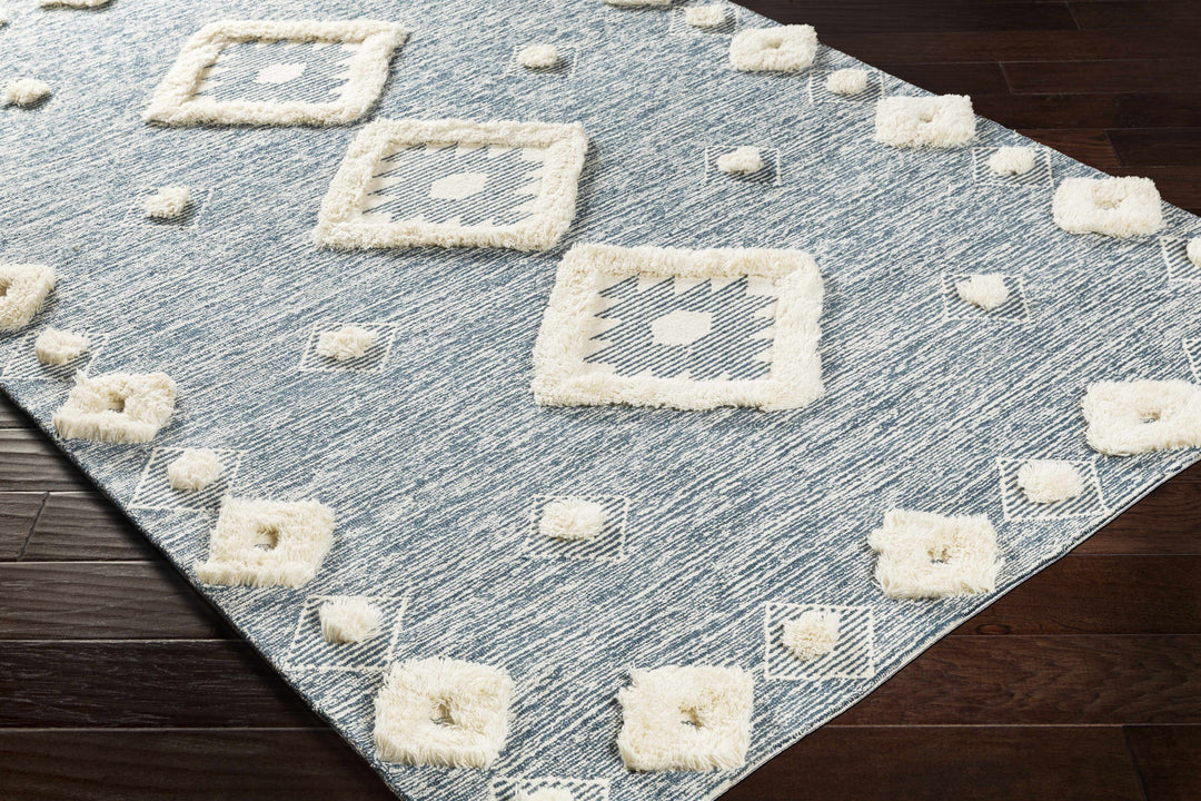 Curllsville Traditional Blue And Ivory Hand Tufted Wool Area Rug