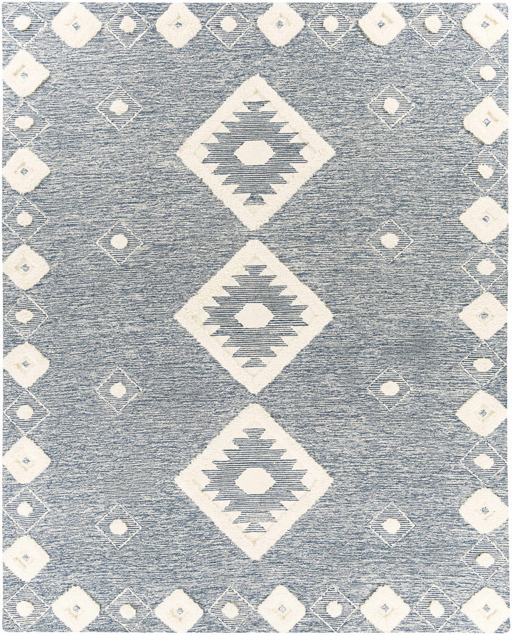 Curllsville Traditional Blue And Ivory Hand Tufted Wool Area Rug