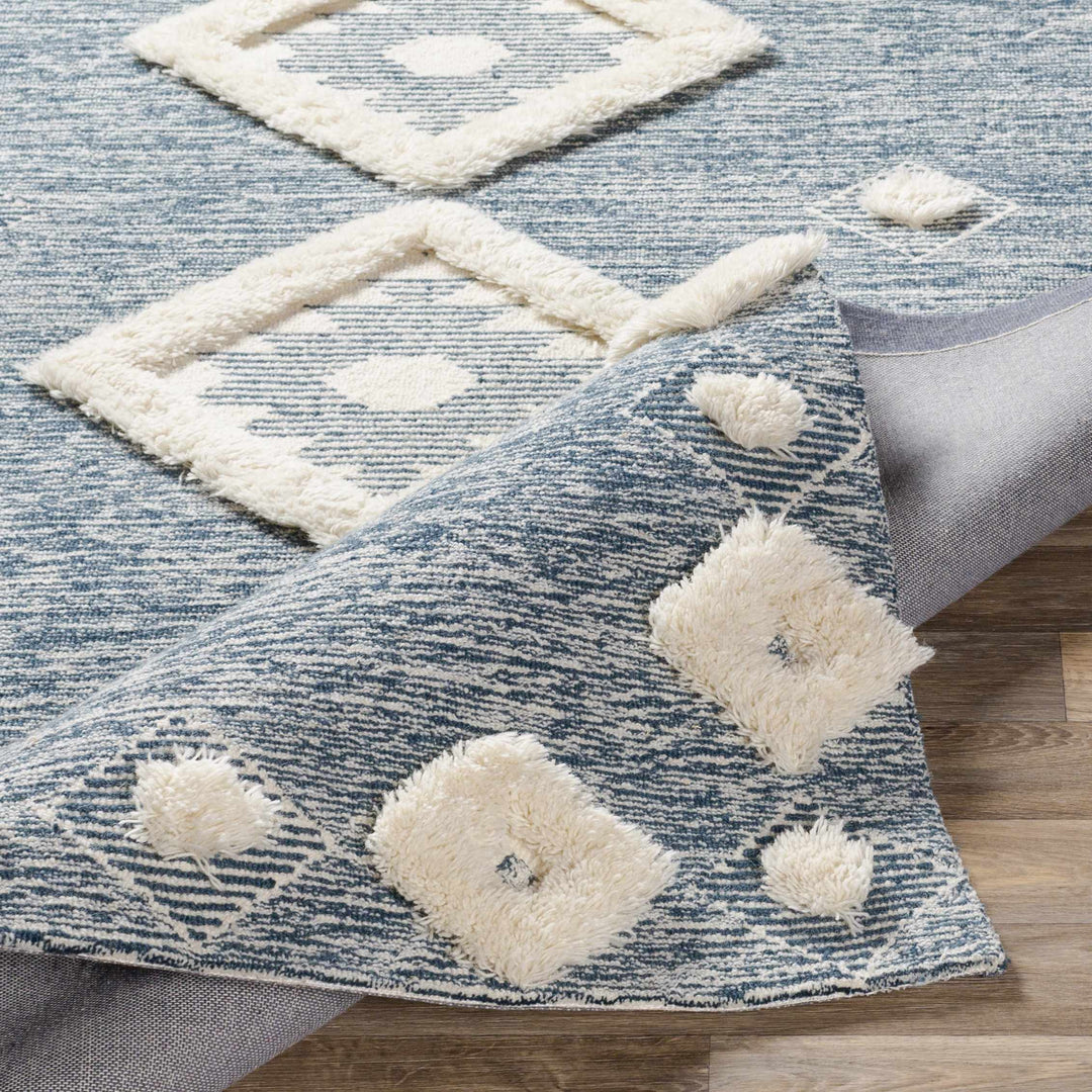 Curllsville Traditional Blue And Ivory Hand Tufted Wool Area Rug
