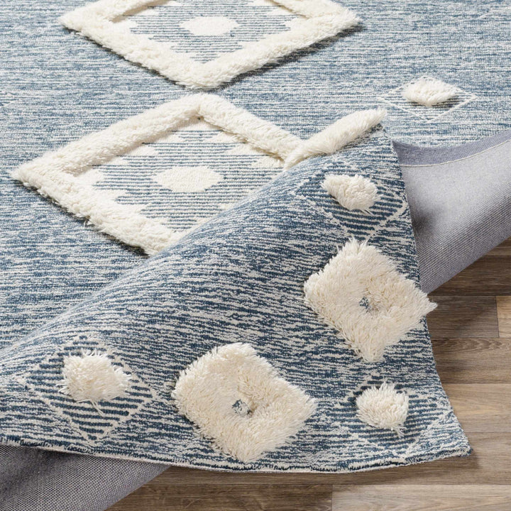 Curllsville Traditional Blue And Ivory Hand Tufted Wool Area Rug