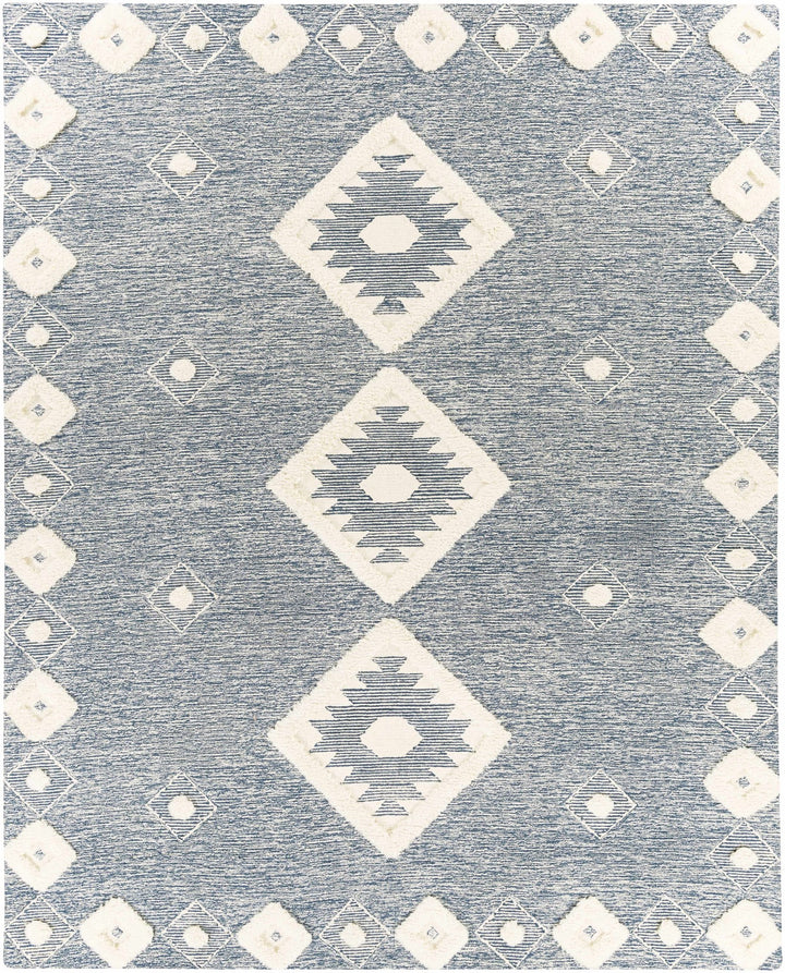Curllsville Traditional Blue And Ivory Hand Tufted Wool Area Rug - The Rug Decor