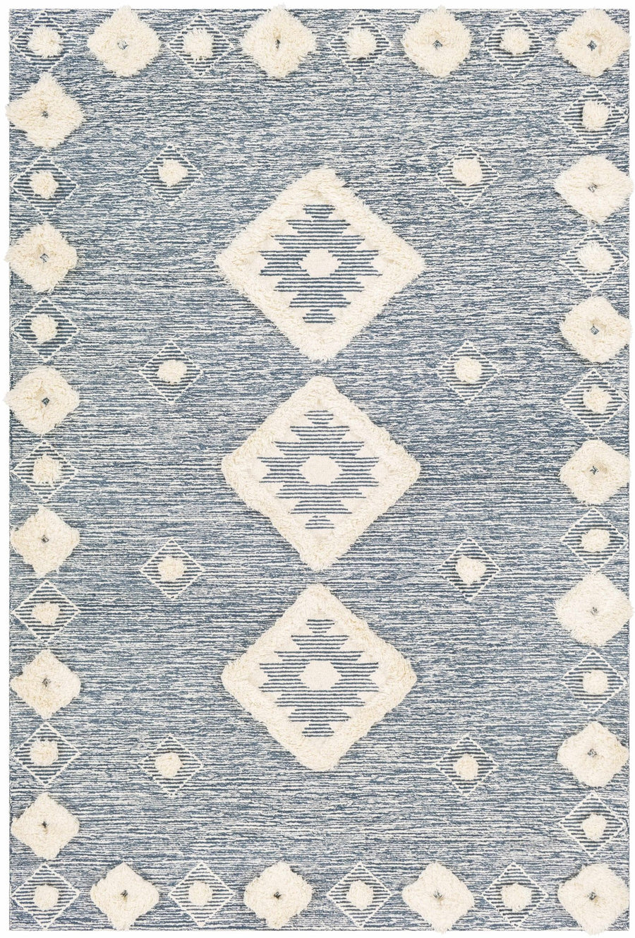 Curllsville Traditional Blue And Ivory Hand Tufted Wool Area Rug - The Rug Decor