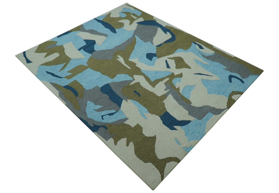 Custom Made Abstract Blue And Green Wool Rug - The Rug Decor