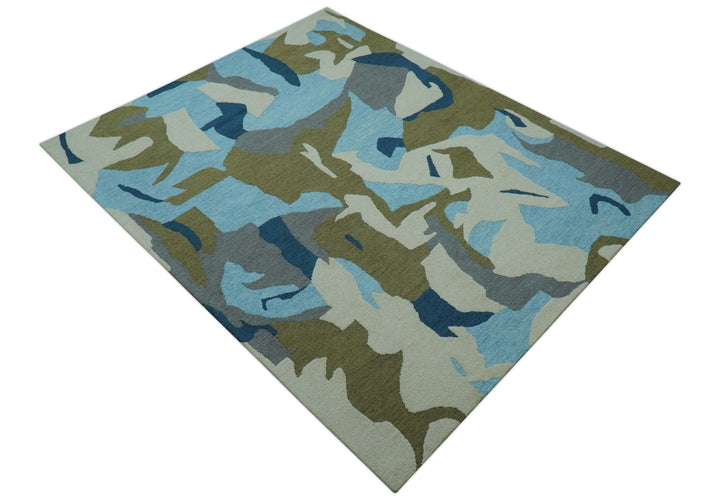 Custom Made Abstract Blue And Green Wool Rug - The Rug Decor