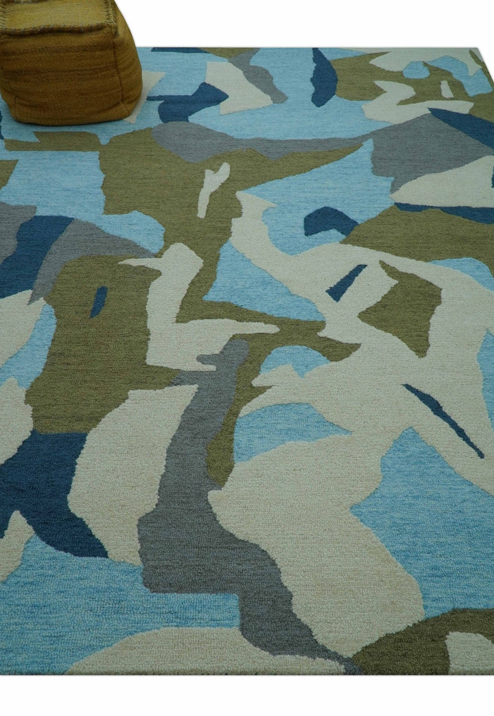 Custom Made Abstract Blue And Green Wool Rug - The Rug Decor
