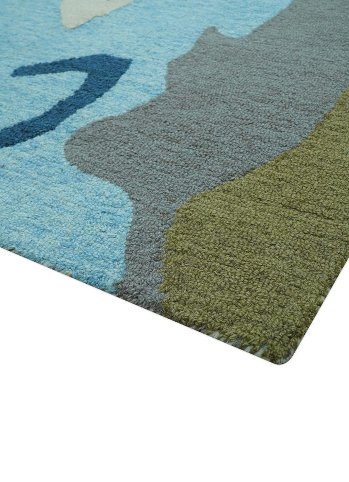 Custom Made Abstract Blue And Green Wool Rug - The Rug Decor