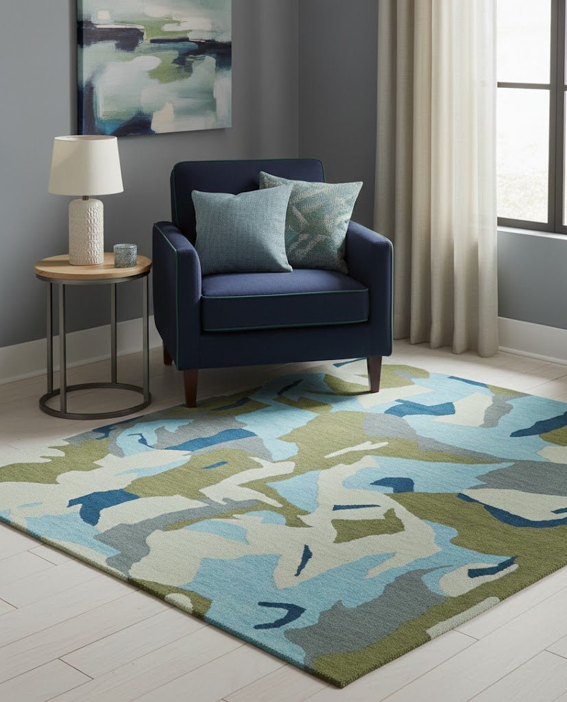 Custom Made Abstract Blue And Green Wool Rug - The Rug Decor