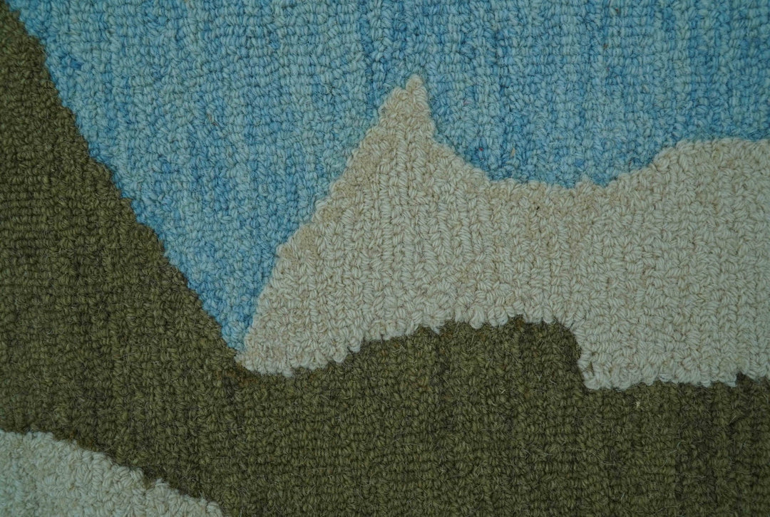 Custom Made Abstract Blue And Green Wool Rug - The Rug Decor