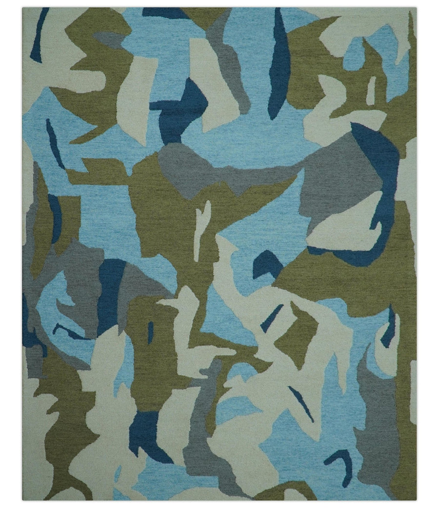 Custom Made Abstract Blue And Green Wool Rug - The Rug Decor