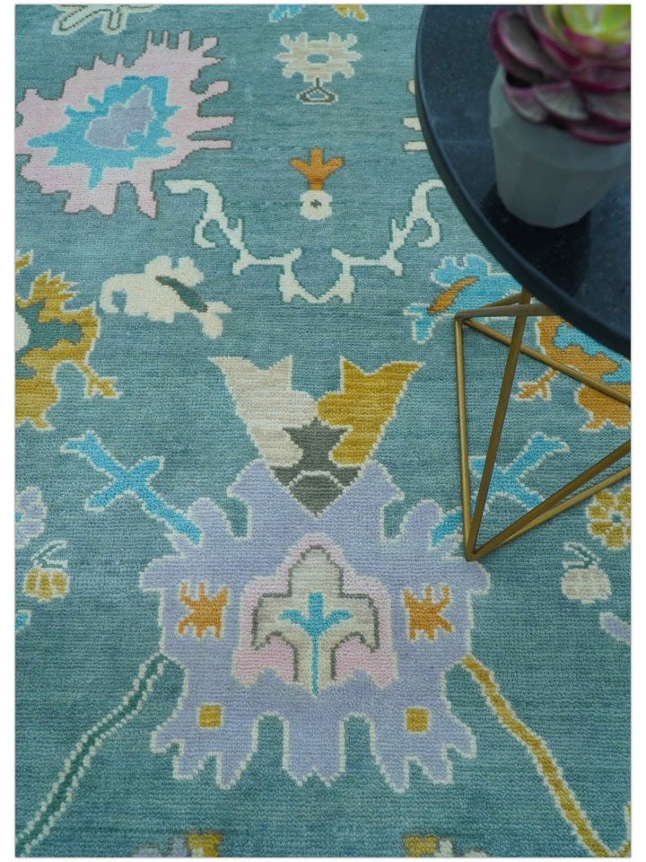 Custom Made Antique Blue Traditional Oushak Design Hand Knotted Wool Area Rug - The Rug Decor