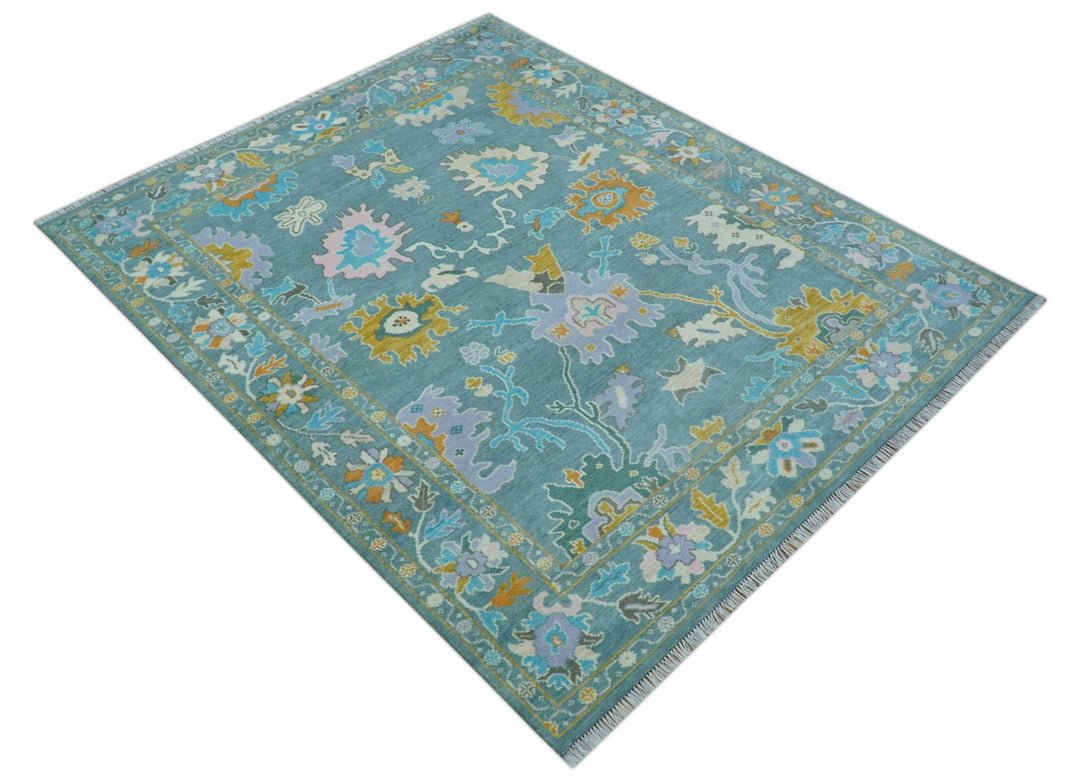 Custom Made Antique Blue Traditional Oushak Design Hand Knotted Wool Area Rug - The Rug Decor