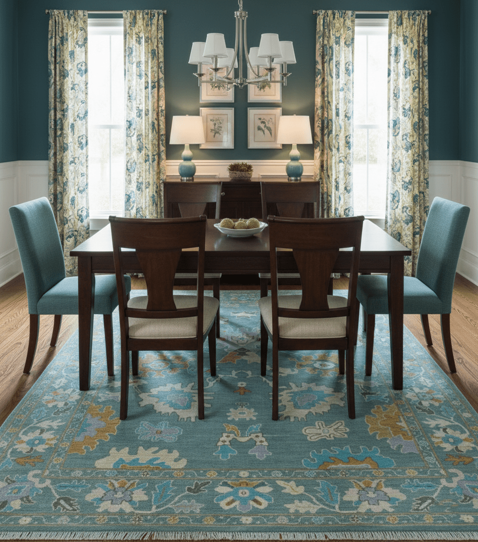 Custom Made Antique Blue Traditional Oushak Design Hand Knotted Wool Area Rug - The Rug Decor