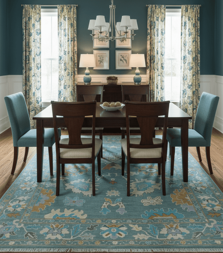 Custom Made Antique Blue Traditional Oushak Design Hand Knotted Wool Area Rug - The Rug Decor