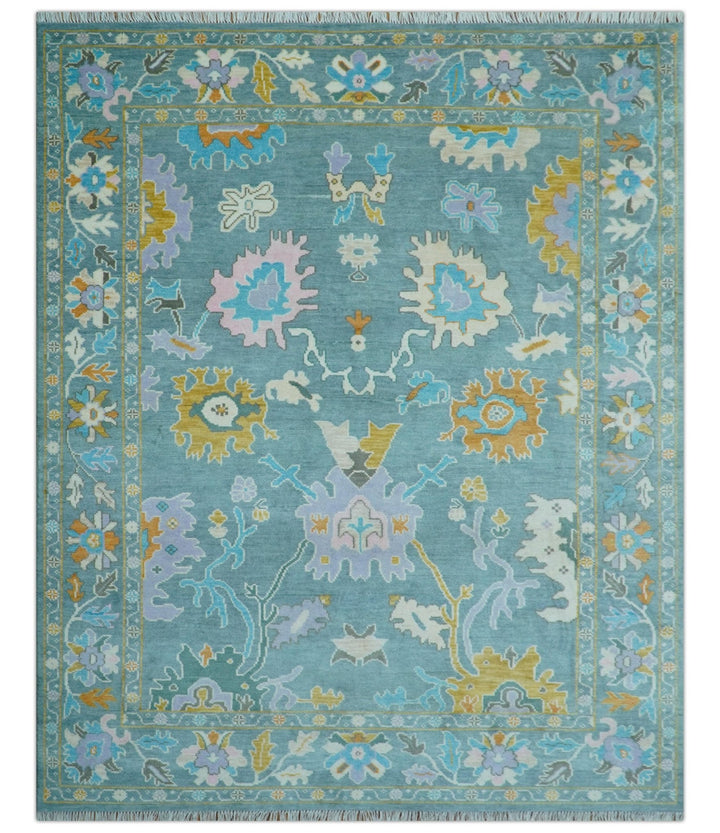 Custom Made Antique Blue Traditional Oushak Design Hand Knotted Wool Area Rug - The Rug Decor