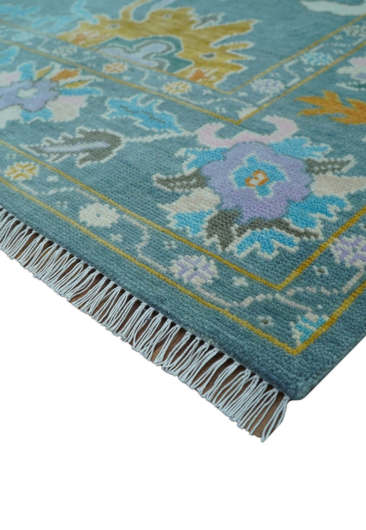 Custom Made Antique Blue Traditional Oushak Design Hand Knotted Wool Area Rug - The Rug Decor