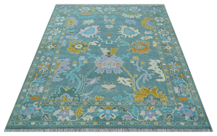 Custom Made Antique Blue Traditional Oushak Design Hand Knotted Wool Area Rug - The Rug Decor