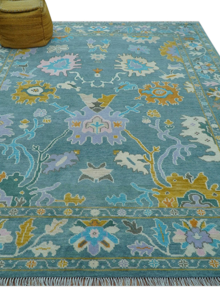 Custom Made Antique Blue Traditional Oushak Design Hand Knotted Wool Area Rug - The Rug Decor