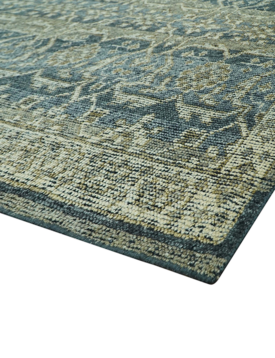 Custom Made Antique Charcoal Blue Transitional Hand Knotted Wool Area Rug - The Rug Decor