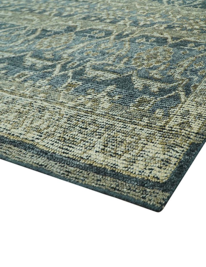 Custom Made Antique Charcoal Blue Transitional Hand Knotted Wool Area Rug - The Rug Decor